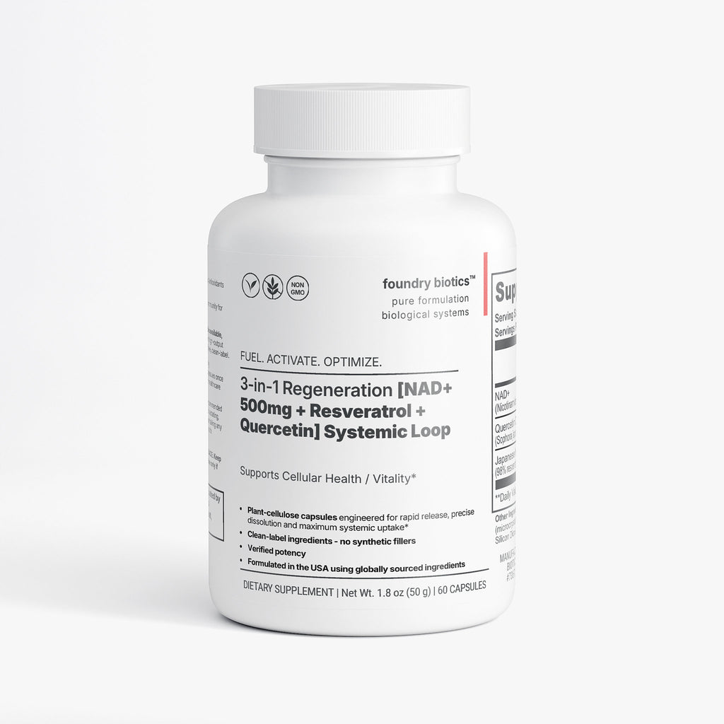3-in-1 Regeneration NAD+ 500mg + Resveratrol + Quercetin Capsules