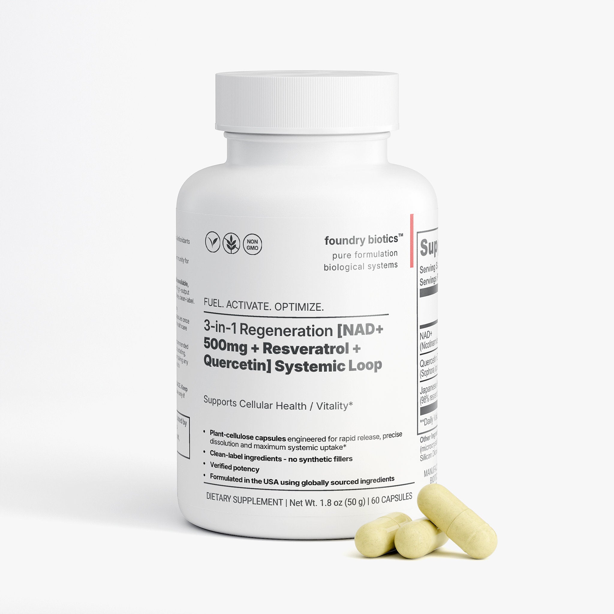 3-in-1 Regeneration NAD+ 500mg + Resveratrol + Quercetin Capsules