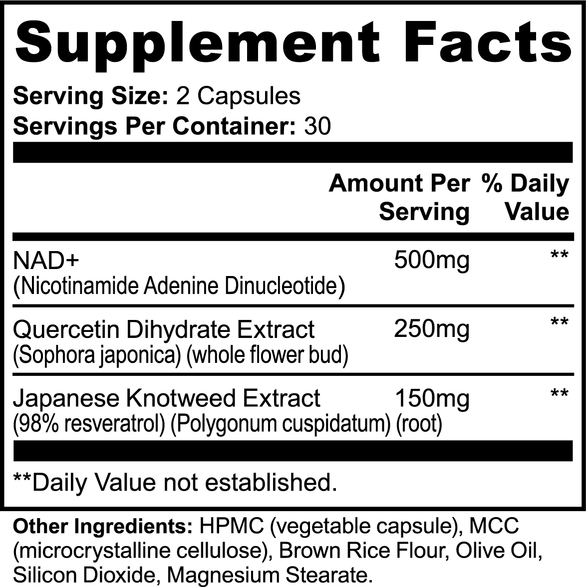 3-in-1 Regeneration NAD+ 500mg + Resveratrol + Quercetin Capsules